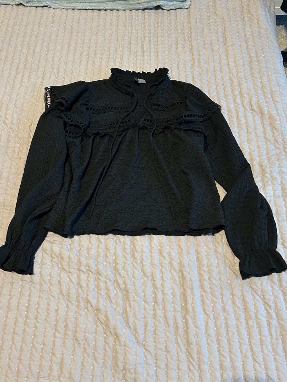 Divided Womens Black Long-Sleeve Ruffle Yoke Blouse